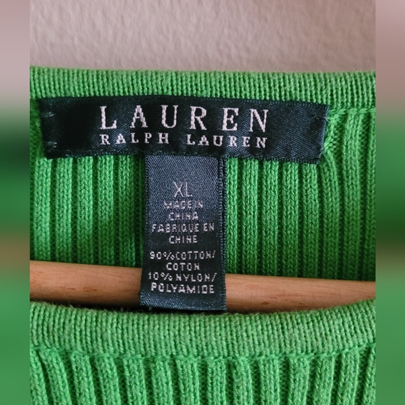 Ralph Lauren button detailed kelly green and navy striped sweater Women's XL - Picture 3 of 7
